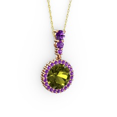 Peridot ve ametist 14 ayar rose altın kolye (40 cm gümüş rolo zincir)