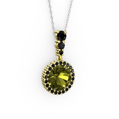 Lavinya Kolye - Peridot ve siyah zirkon 14 ayar altın kolye (40 cm beyaz altın rolo zincir) #xfufz0