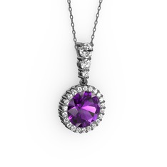 Lavinya Kolye - Ametist ve swarovski 925 ayar siyah rodyum kaplama gümüş kolye (40 cm gümüş rolo zincir) #xfxfwk