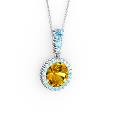 Lavinya Kolye - Sitrin ve akuamarin 925 ayar gümüş kolye (40 cm gümüş rolo zincir) #xj7otb