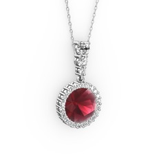Kök yakut ve swarovski 8 ayar beyaz altın kolye (40 cm beyaz altın rolo zincir)
