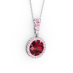 Lavinya Kolye - Garnet ve pembe kuvars 14 ayar beyaz altın kolye (40 cm beyaz altın rolo zincir) #xspzh5
