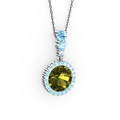 Lavinya Kolye - Peridot ve akuamarin 14 ayar beyaz altın kolye (40 cm gümüş rolo zincir) #xvwbus