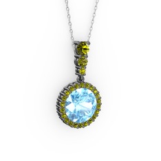 Lavinya Kolye - Akuamarin ve peridot 925 ayar siyah rodyum kaplama gümüş kolye (40 cm gümüş rolo zincir) #xzz9av