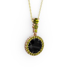 Lavinya Kolye - Siyah zirkon ve peridot 925 ayar rose altın kaplama gümüş kolye (40 cm altın rolo zincir) #y6hi81