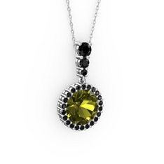 Lavinya Kolye - Peridot ve siyah zirkon 8 ayar beyaz altın kolye (40 cm beyaz altın rolo zincir) #ycxuvg