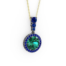 Lavinya Kolye - Yeşil kuvars ve lab safir 925 ayar siyah rodyum kaplama gümüş kolye (40 cm altın rolo zincir) #ydply