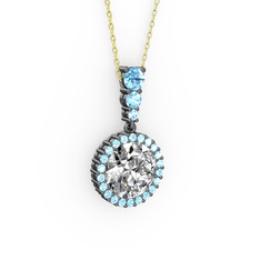Lavinya Kolye - Swarovski ve akuamarin 925 ayar siyah rodyum kaplama gümüş kolye (40 cm altın rolo zincir) #ye6ksn