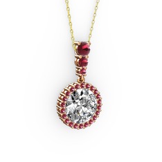 Lavinya Kolye - Beyaz zirkon ve kök zümrüt 14 ayar rose altın kolye (40 cm altın rolo zincir) #yjsi74