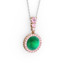 Lavinya Kolye - Kök zümrüt ve pembe kuvars 18 ayar rose altın kolye (40 cm beyaz altın rolo zincir) #ytnn47