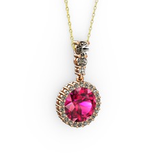 Rodolit garnet ve dumanlı kuvars 925 ayar rose altın kaplama gümüş kolye (40 cm altın rolo zincir)