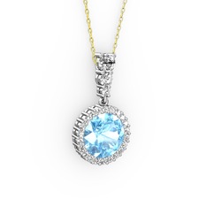 Lavinya Kolye - Akuamarin ve swarovski 14 ayar beyaz altın kolye (40 cm altın rolo zincir) #z3djod