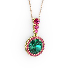 Lavinya Kolye - Yeşil kuvars ve rodolit garnet 8 ayar altın kolye (40 cm rose altın rolo zincir) #z5w6qm