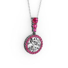 Swarovski ve rodolit garnet 925 ayar siyah rodyum kaplama gümüş kolye (40 cm gümüş rolo zincir)