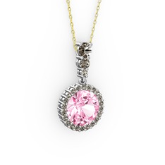 Lavinya Kolye - Pembe kuvars ve dumanlı kuvars 8 ayar beyaz altın kolye (40 cm gümüş rolo zincir) #zcdysw