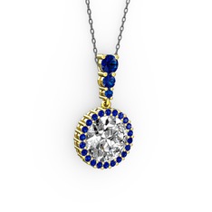 Swarovski ve lab safir 8 ayar altın kolye (40 cm gümüş rolo zincir)