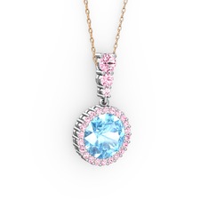 Lavinya Kolye - Akuamarin ve pembe kuvars 925 ayar gümüş kolye (40 cm rose altın rolo zincir) #zctp2v
