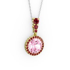 Lavinya Kolye - Pembe kuvars ve garnet 925 ayar altın kaplama gümüş kolye (40 cm beyaz altın rolo zincir) #zee4m6
