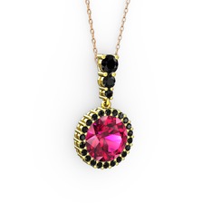 Lavinya Kolye - Rodolit garnet ve siyah zirkon 925 ayar altın kaplama gümüş kolye (40 cm rose altın rolo zincir) #zraaqe