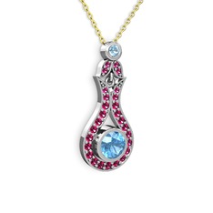 Akuamarin ve rodolit garnet 14 ayar beyaz altın kolye (40 cm altın rolo zincir)