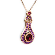 Rodolit garnet ve ametist 8 ayar rose altın kolye (40 cm rose altın rolo zincir)