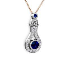 Lab safir ve beyaz zirkon 925 ayar gümüş kolye (40 cm gümüş rolo zincir)
