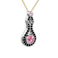 Lale Kolye - Pembe kuvars ve siyah zirkon 925 ayar gümüş kolye (40 cm altın rolo zincir) #108ui0z