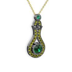 Yeşil kuvars ve peridot 925 ayar siyah rodyum kaplama gümüş kolye (40 cm altın rolo zincir)