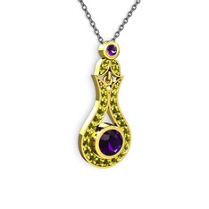 Ametist ve peridot 14 ayar altın kolye (40 cm gümüş rolo zincir)