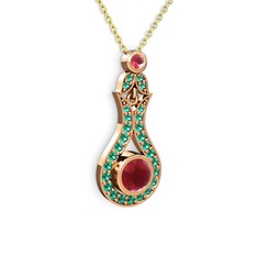 Kök yakut ve yeşil kuvars 925 ayar rose altın kaplama gümüş kolye (40 cm gümüş rolo zincir)