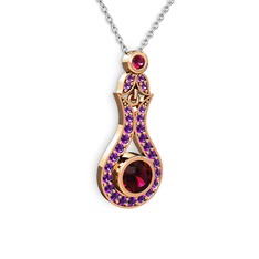 Lale Kolye - Rodolit garnet ve ametist 18 ayar rose altın kolye (40 cm beyaz altın rolo zincir) #10sgg8k
