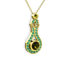 Lale Kolye - Peridot ve yeşil kuvars 14 ayar altın kolye (40 cm altın rolo zincir) #10zyok6