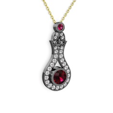 Lale Kolye - Rodolit garnet ve swarovski 925 ayar siyah rodyum kaplama gümüş kolye (40 cm altın rolo zincir) #113i9v9