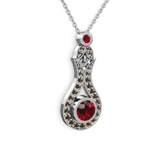 Garnet ve dumanlı kuvars 8 ayar beyaz altın kolye (40 cm beyaz altın rolo zincir)