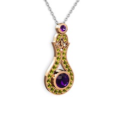 Lale Kolye - Ametist ve peridot 18 ayar rose altın kolye (40 cm beyaz altın rolo zincir) #12q79d3