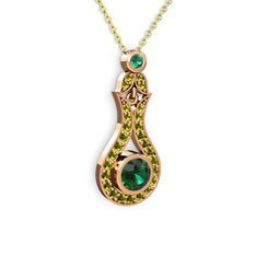 Lale Kolye - Yeşil kuvars ve peridot 14 ayar rose altın kolye (40 cm altın rolo zincir) #131j8q4
