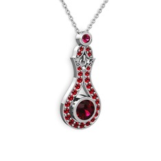 Lale Kolye - Rodolit garnet ve garnet 14 ayar beyaz altın kolye (40 cm beyaz altın rolo zincir) #134xi5s