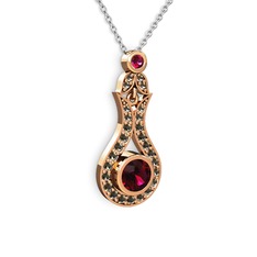 Rodolit garnet ve dumanlı kuvars 925 ayar rose altın kaplama gümüş kolye (40 cm beyaz altın rolo zincir)