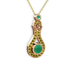 Kök zümrüt ve peridot 18 ayar rose altın kolye (40 cm gümüş rolo zincir)