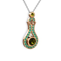 Peridot ve yeşil kuvars 8 ayar rose altın kolye (40 cm beyaz altın rolo zincir)