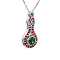 Yeşil kuvars ve garnet 8 ayar beyaz altın kolye (40 cm beyaz altın rolo zincir)