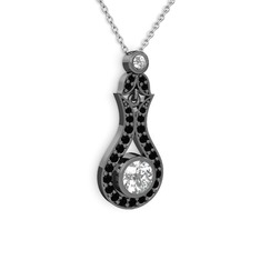 Lale Kolye - Swarovski ve siyah zirkon 925 ayar siyah rodyum kaplama gümüş kolye (40 cm beyaz altın rolo zincir) #14hnbyn