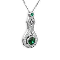 Lale Kolye - Yeşil kuvars ve swarovski 8 ayar beyaz altın kolye (40 cm beyaz altın rolo zincir) #14ns9o