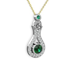 Lale Kolye - Yeşil kuvars ve swarovski 18 ayar beyaz altın kolye (40 cm altın rolo zincir) #14ovuvx