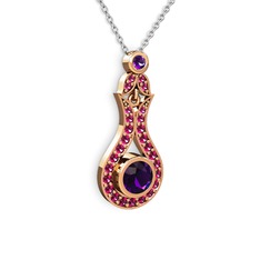 Ametist ve rodolit garnet 925 ayar rose altın kaplama gümüş kolye (40 cm beyaz altın rolo zincir)