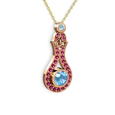 Akuamarin ve rodolit garnet 18 ayar rose altın kolye (40 cm altın rolo zincir)