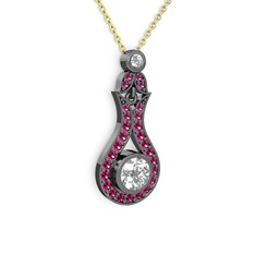 Beyaz zirkon ve rodolit garnet 925 ayar siyah rodyum kaplama gümüş kolye (40 cm altın rolo zincir)