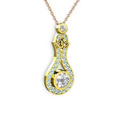 Lale Kolye - Swarovski ve akuamarin 18 ayar altın kolye (40 cm rose altın rolo zincir) #15pkzlf