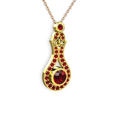 Lale Kolye - Garnet 18 ayar altın kolye (40 cm rose altın rolo zincir) #15pro5x