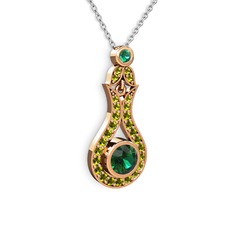 Yeşil kuvars ve peridot 18 ayar rose altın kolye (40 cm beyaz altın rolo zincir)